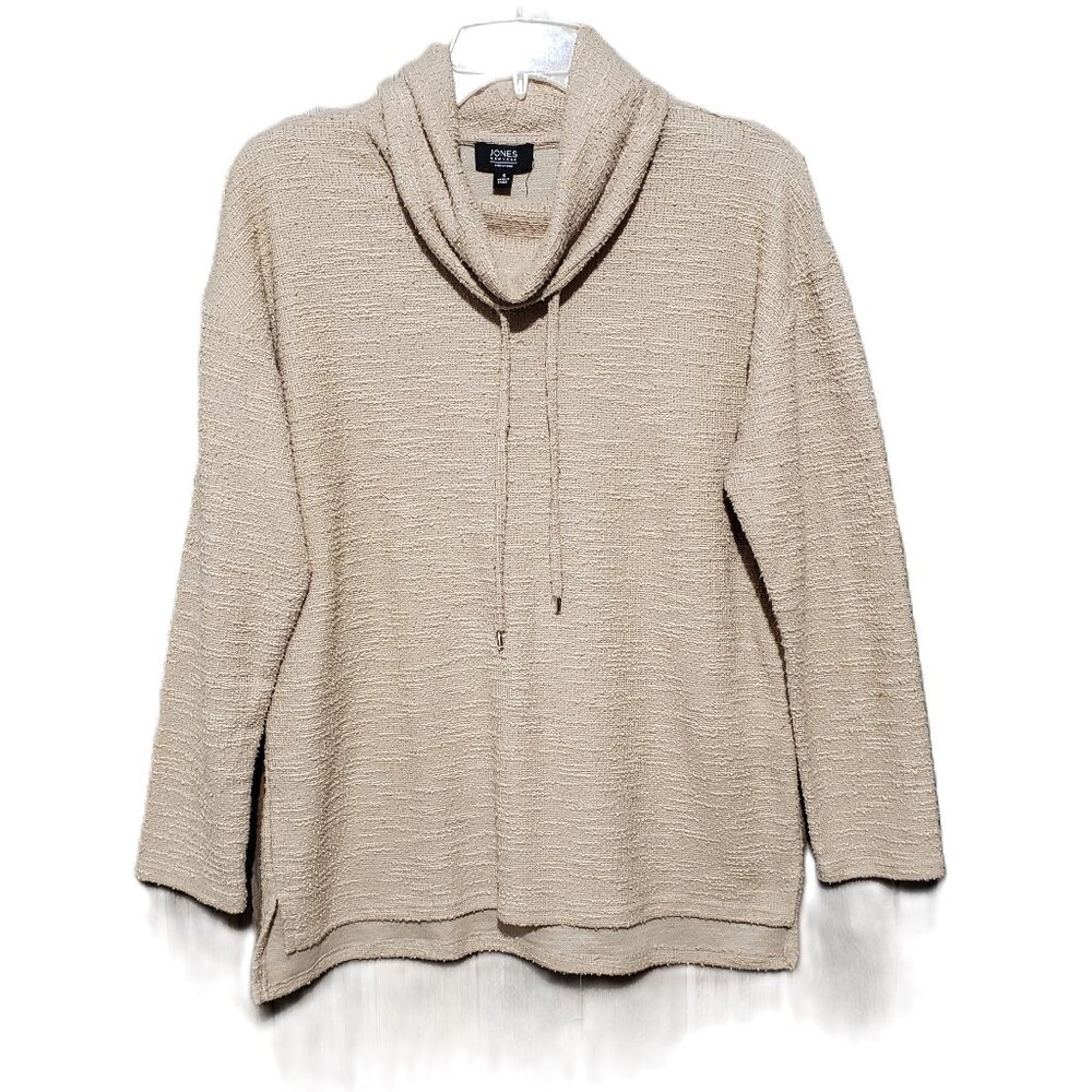 Jones New York S Women's Beige Pullover Cowl Neck Knit Textured Top